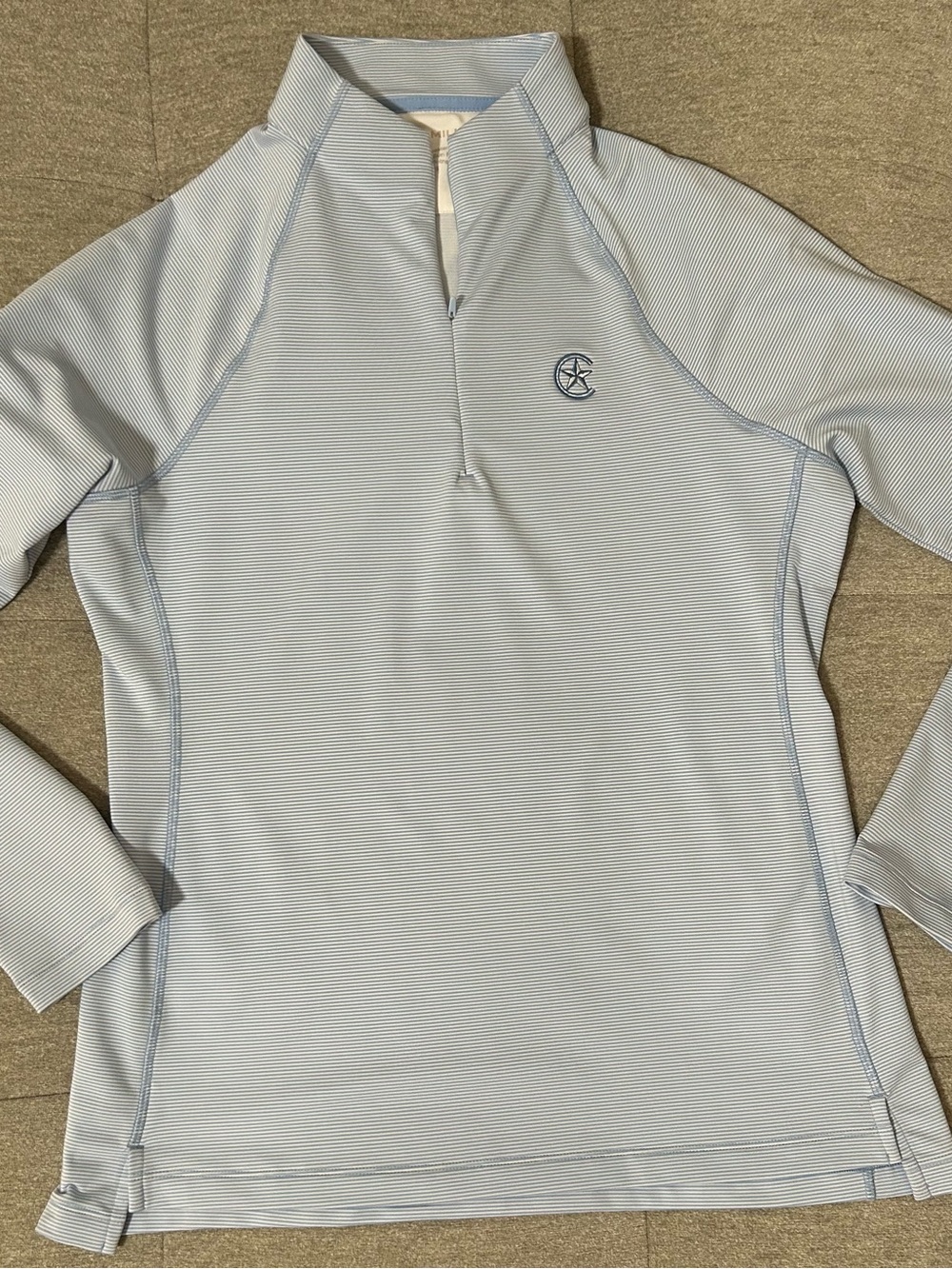 Peter Millar Light Blue & White Striped Performance Quarter-Zip